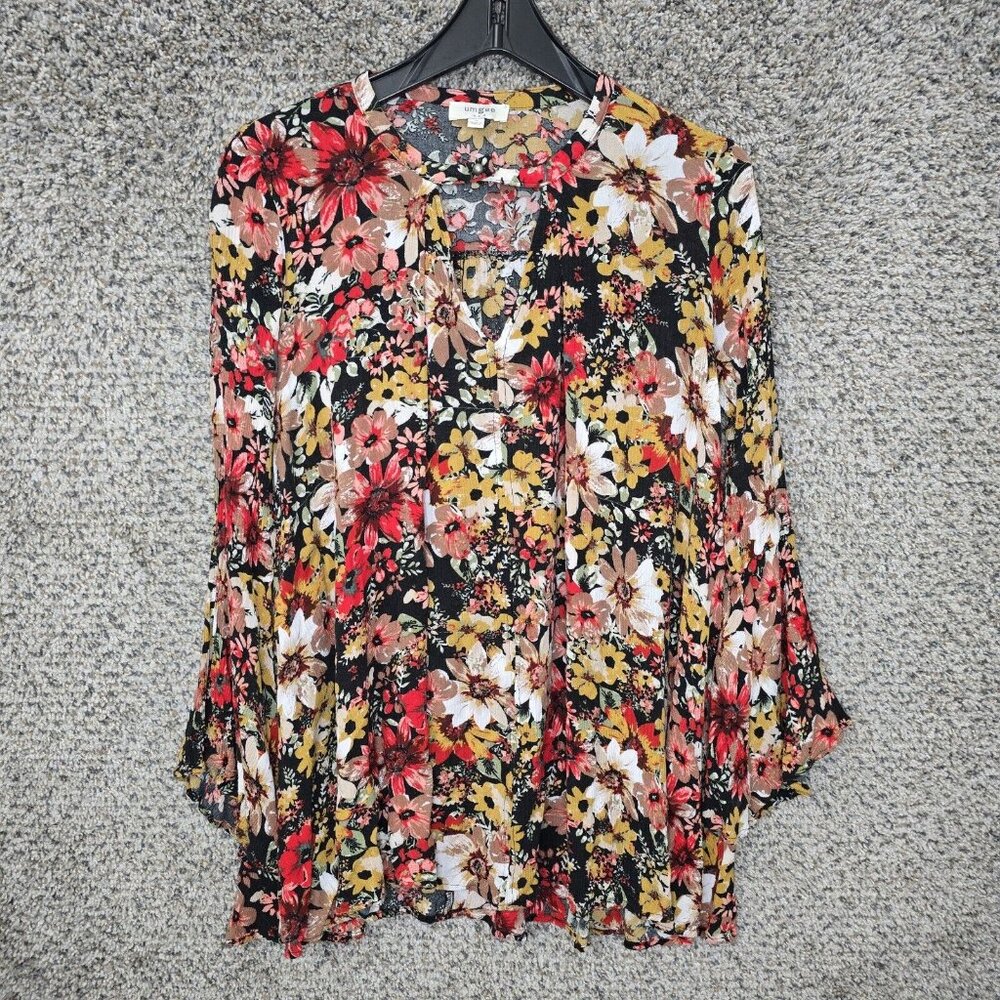 UMGEE Dress Womens Small Red Keyhole Neck Mini Bell Sleeve Boho Flowy Casual